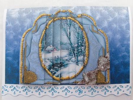 Blue Winter Walk Ornate Scalloped Side Stacker by Dennis Sharp