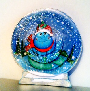 3D Xmas Freddy Frog Snow Globe Shaped Tree Decoration by Derelyn Burns