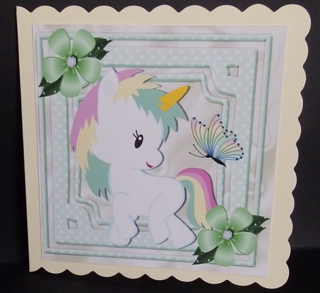 Cute Rainbow Unicorn, with Pretty Flowers and Butterfly 8x8 by Diana Holmes