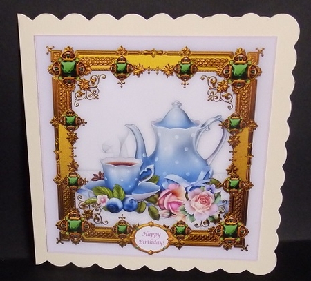 Teatime with Roses - 8" x 8" Card Topper by Diana Holmes