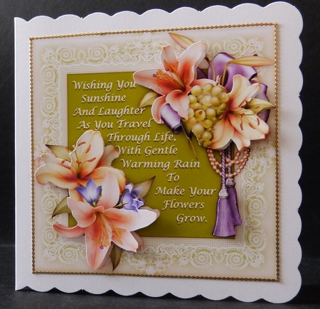 Lilies in Your Garden - 7" x 7" Card Topper with Decoupage by Diana Holmes