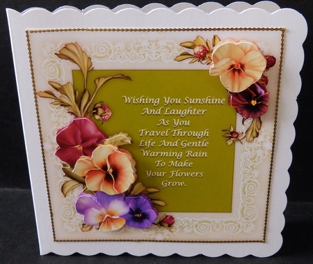 Pansies in Your Garden - 7" x 7" Card Topper with Decoupage by Diana Holmes