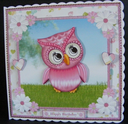 Pink Owl Card 8x8 Card Mini Kit & Decoupage by Diana Holmes