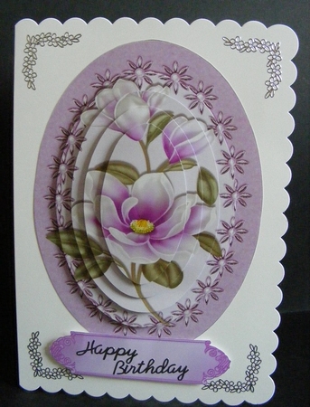 Pretty pink magnolias in floral and pearl frame oval pyramids by Diana Holmes