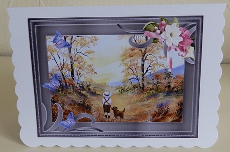 Walking with my best friend card topper with decoupage by Diana Holmes