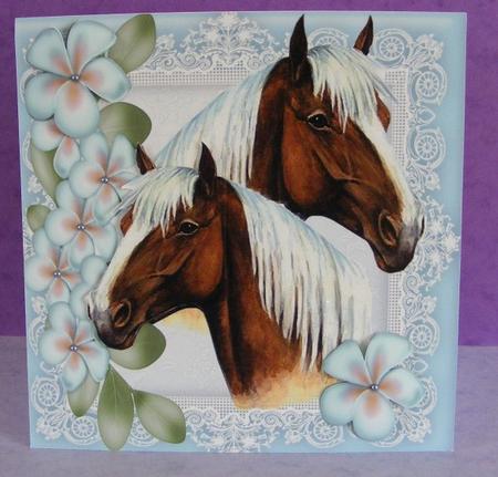 Palomino Horses with Flower Border and Lace 8x8 Frame by Diana Holmes