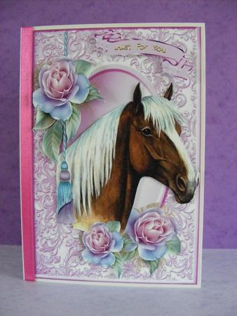 Palomino Horse with Pink Roses in Ornate Frame by Diana Holmes