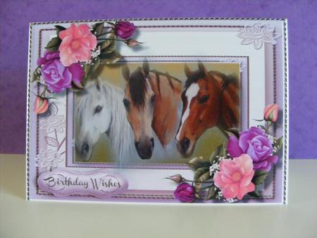 Beautiful Trio of Horses and Cerise Roses  by Diana Holmes