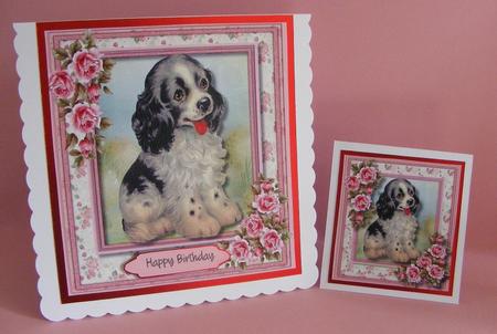 Beautiful Spaniel with Pink Roses  by Diana Holmes