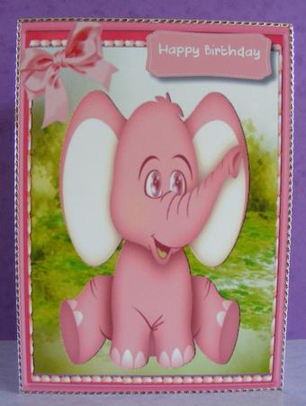 Cute Pink Birthday Elephant by Diana Holmes