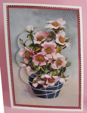 Vintage Vase with Pink Flowers Scalloped Pyramid by Diana Holmes