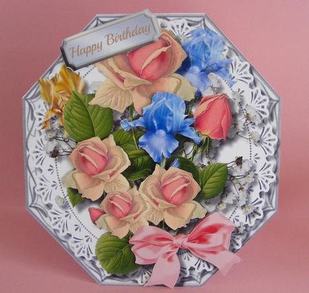 Lovely Silver Octagonal with Roses and Irises  by Diana Holmes