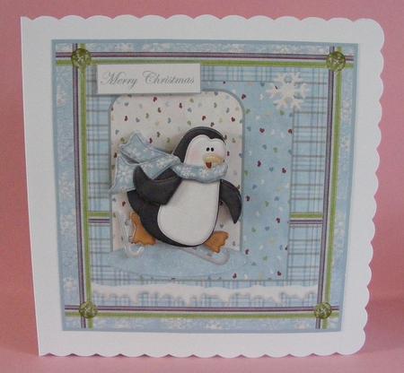Skating Penguin 7x7 Card with Decoupage by Diana Holmes
