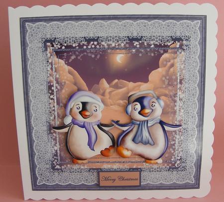Penguins Christmas Dance 7x7 Card with Decoupage by Diana Holmes