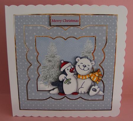 Polar Bear and a Penguin 7x7 Card with Decoupage by Diana Holmes