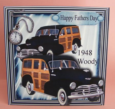 1948 Black Vintage Woody Car with Pocket Watch, 8x8 by Diana Holmes