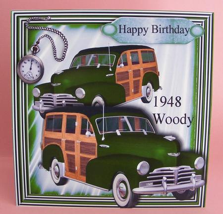 1948 Green Vintage Woody Car with Pocket Watch, 8x8 by Diana Holmes