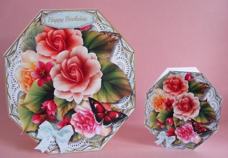 Beautiful Octagonal Card with Begonias  by Diana Holmes