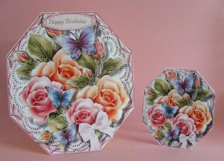 Lovely Octagonal with Roseglo Roses and Butterfly's by Diana Holmes