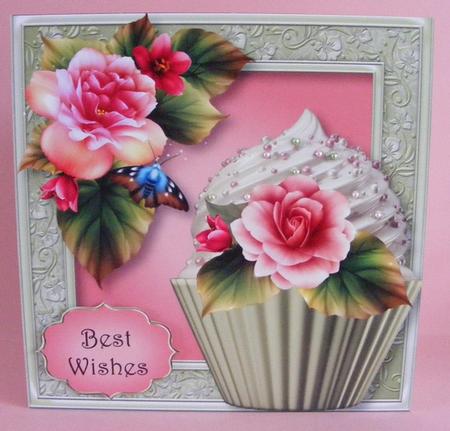 Pink Begonia Cupcake 8x8 Quick Topper by Diana Holmes