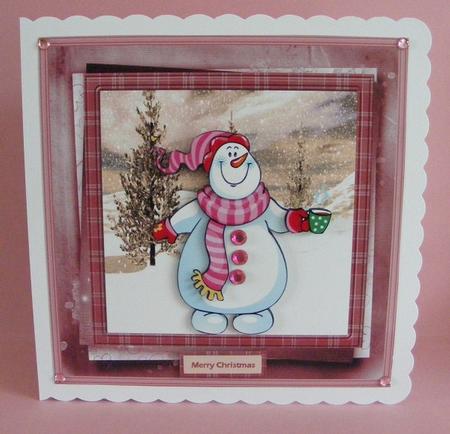Snowman Has Hot Chocolate 7x7 Card with Decoupage by Diana Holmes