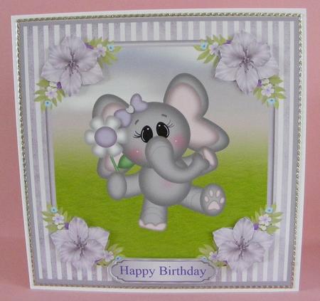 Cute Elephant Birthday Card Topper & Decoupage by Diana Holmes