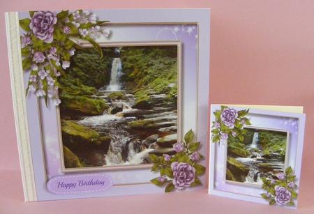 Beautiful Waterfall and Lilac Roses  by Diana Holmes