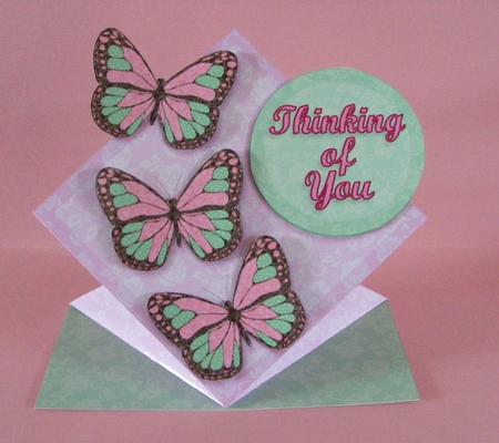 Butterflies and Lace Diamond Top Spring Card Pink and Green by Diana Holmes