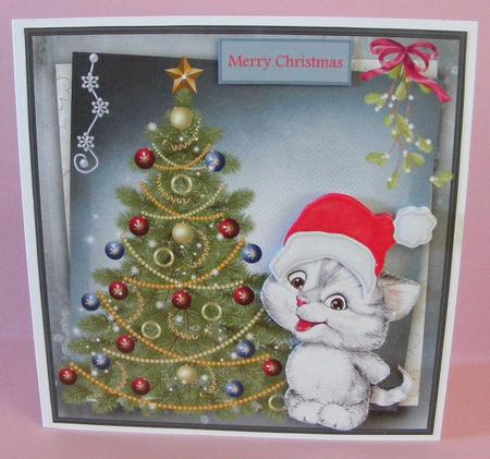 Kittens Christmas Tree 7x7 Card by Diana Holmes