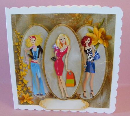 Shopping Girls 6x6 Card Front by Diana Holmes
