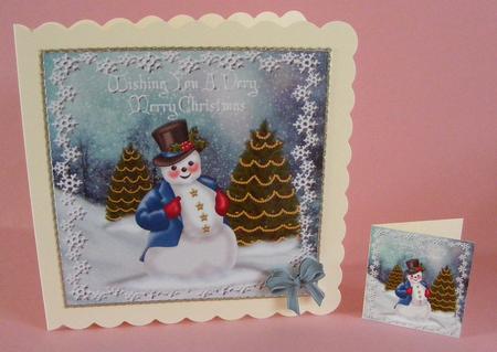 Lovely Jolly Snowman with Christmas Trees 8x8 by Diana Holmes