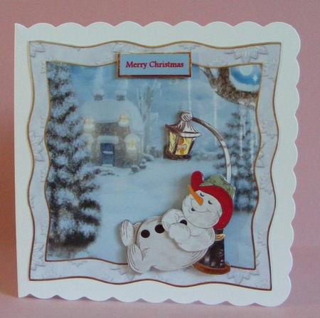 Sleeping Snowman 7x7 Card with Decoupage by Diana Holmes