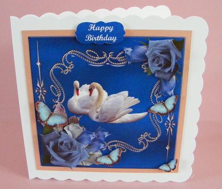 White Swans & Blue Rose & Butterfly Decoupage by Diana Holmes
