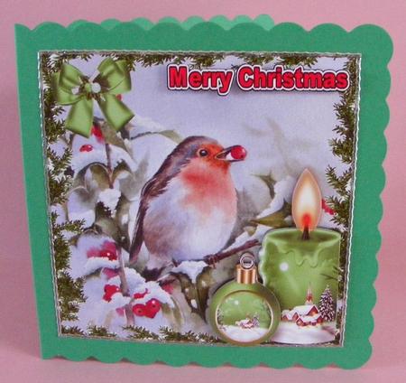 Robin with Red Berries in the Snow & Candles 8x8 by Diana Holmes