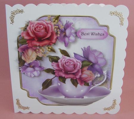 Teacup, Saucer & Belle Roses - Shaped Topper by Diana Holmes