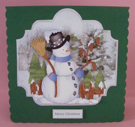 Snowman and the Pine Trees 7x7 Card with Decoupage by Diana Holmes