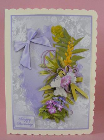 Spring Flower Spray on Lilac and Silver Card Front by Diana Holmes