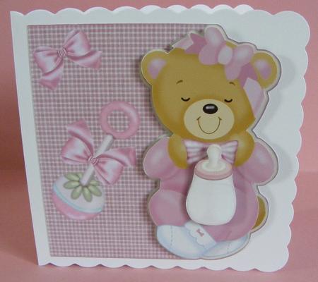 Baby Bear Girl Over Edge with Decoupage by Diana Holmes