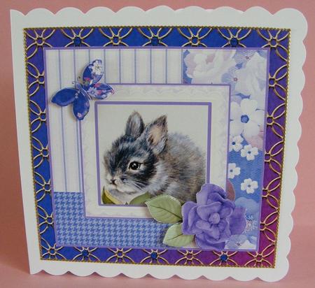 8x8 Cute Rabbit with Roses and Butterflies Decoupage by Diana Holmes