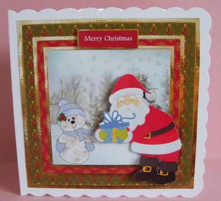 Santa's Gift to the Snowman 7x7 Card with Decoupage by Diana Holmes