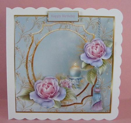 Candles and Roses 7x7 Card with Decoupage by Diana Holmes