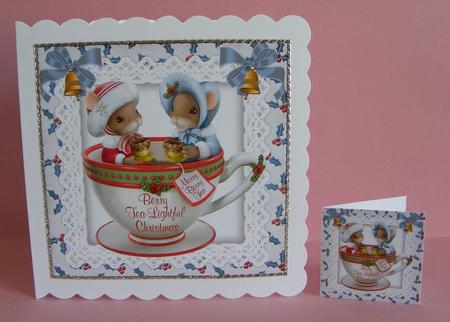 Little Christmas Mice Sat in a Teacup 8x8 by Diana Holmes