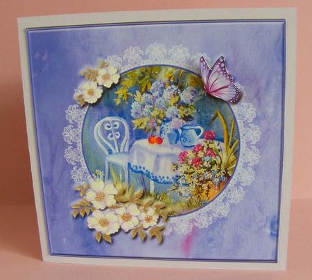 8x8 Silk with Dog Roses and Tea in the Garden Decoupage by Diana Holmes