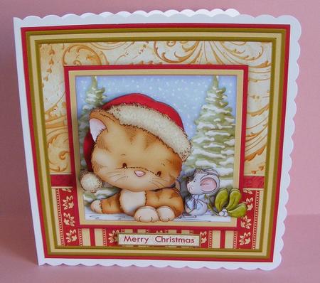 Christmas Kitty Kiss 7.5" Mini Kit & Decoupage by Diana Holmes