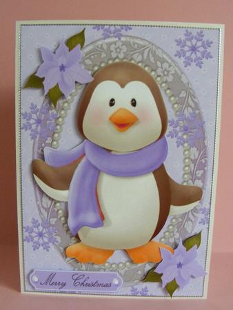 Cute Penguin with Lilac Winter Scarf by Diana Holmes