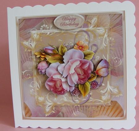 Lilac Roses in Ornate Frame Square Card Front by Diana Holmes