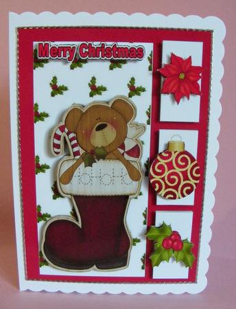 Cute Wooden Stocking with Teddy and Emb by Diana Holmes