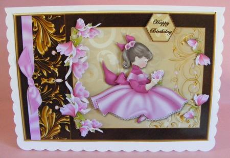 Girl Sitting with Flowers Black and Pink Card Front by Diana Holmes