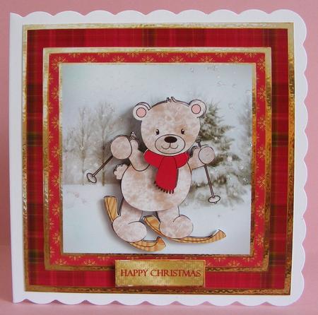 Skiing Bear 7x7 Card with Decoupage by Diana Holmes
