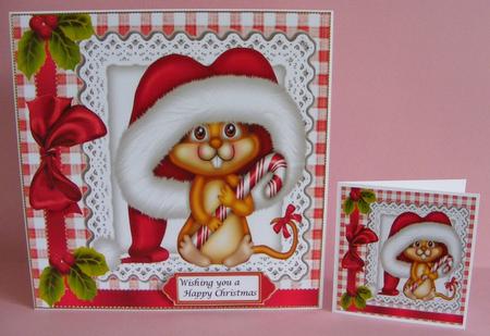 Cute Mouse in Santa Hat with Holly and Big Bow 8x8 by Diana Holmes